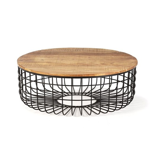 Mesa de centro redonda, 102 x 102 x 37 cm, de madera de acacia y metal en natural y negro | Colección Suvan