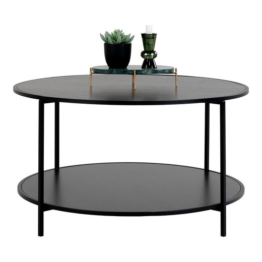 Mesa de centro redonda, 80 x 80 x 45 cm, de madera y acero en negro | Colección  Vita