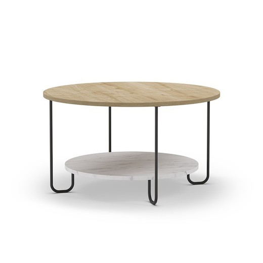 Mesa de centro redonda, 80 x 80 x 45 cm, de madera y metal en natural | Colección Tonka