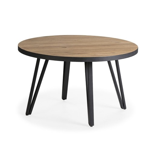 Mesa de centro redonda, 80 x 80 x 45 cm, de madera y metal en natural y negro | Colección Sindi