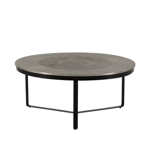 Mesa de centro redonda, 90 x 90 x 40 cm, de metal en color plata | Colección Clarisa