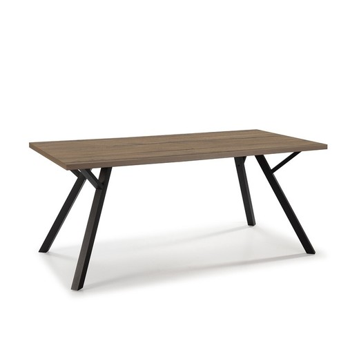 Mesa de comedor, 160 x 90 x 76 cm, de madera en color nogal y negro  | Colección Paola