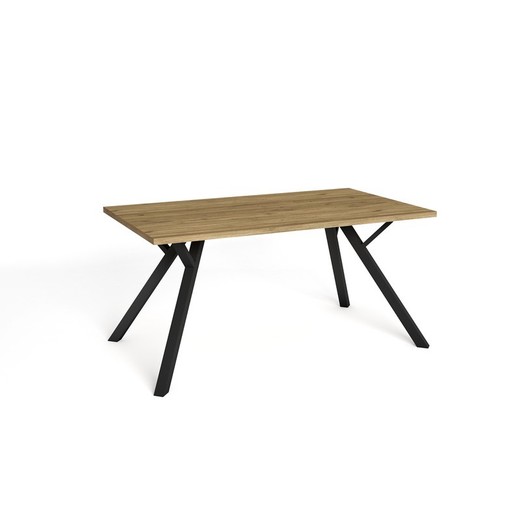 Mesa de comedor, 160 x 90 x 77 cm, de madera y metal en natural y  negro  | Colección Paola