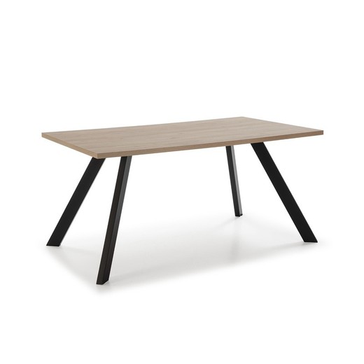 Mesa de comedor, 160 x 90 x 78,5 cm, de madera y metal en natural y negro  | Colección Texas