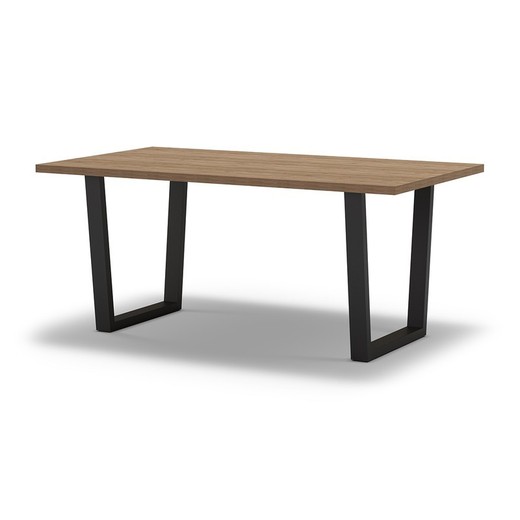 Mesa de comedor, 180 x 100 x 75 cm, de madera y metal en natural y negro | Colección Francesca