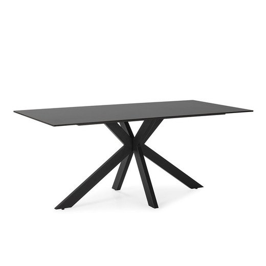 Mesa de comedor, 180 x 90 x 76 cm, de cerámica y metal en negro | Colección Bimba