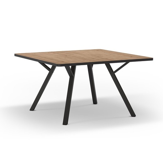 Mesa de comedor cuadrada, 136 x 136 x 77 cm, de madera en natural y negro | Colección Beni