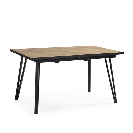 Mesa de comedor extensible, 140-180 x 90 x 77 cm, de madera en natural y negro | Colección Cleo