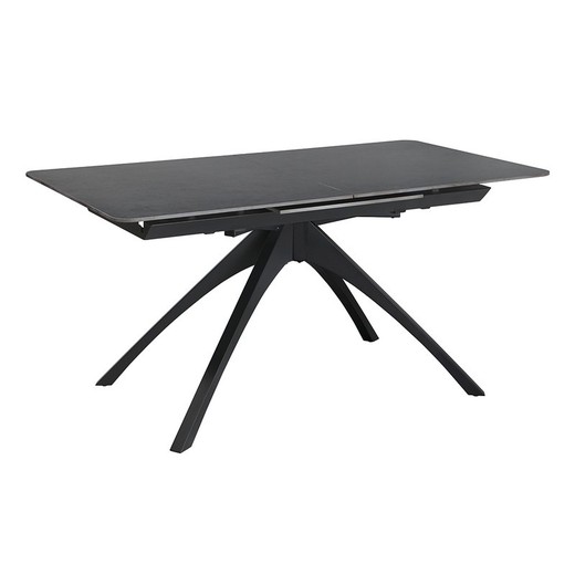 Mesa de comedor extensible, 150-200 x 85 x 76 cm, de piedra sintetizada y metal en gris oscuro  negro | Colección Beca