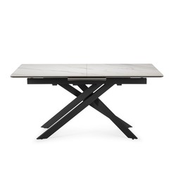 Mesa de comedor extensible, 160-200 x 89,5 x 76 cm, de piedra sintetizada y metal en blanco y negro | Colección Belma