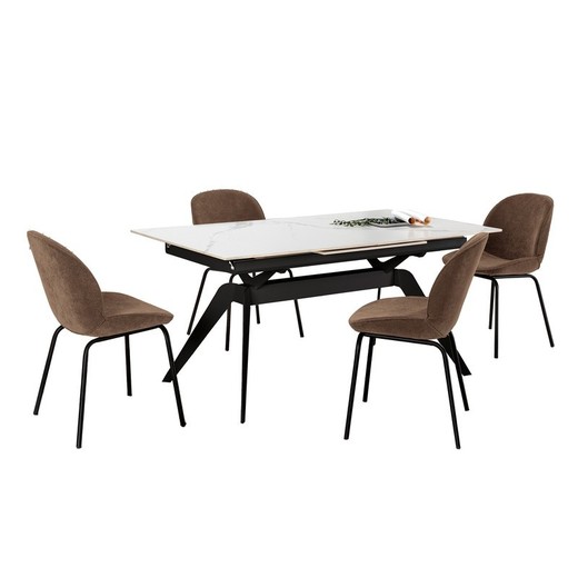 Mesa de comedor extensible, 160/220 x 90 x 76 cm, de cerámica y metal en blanco y negro  | Colección Lula