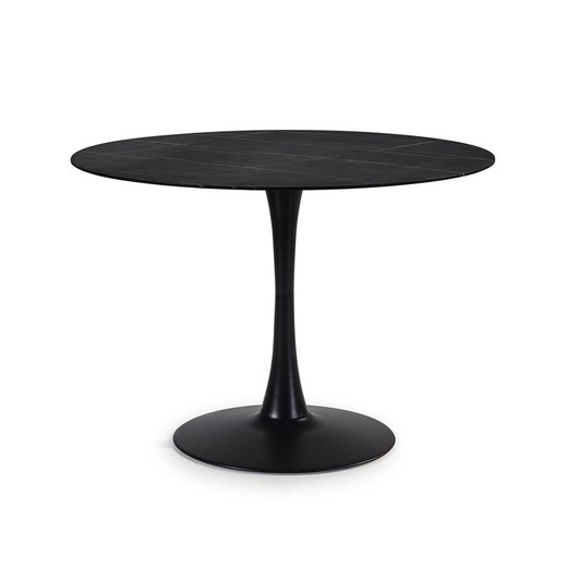 Mesa de comedor redonda, 110 x 110 x 75 cm, de cristal y metal en negro | Colección Ada