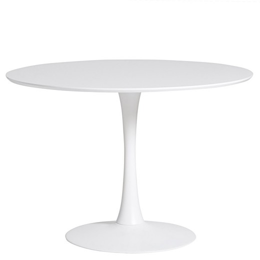 Mesa de comedor redonda, 110 x 110 x 75 cm, de madera y metal en blanco  | Colección Oda