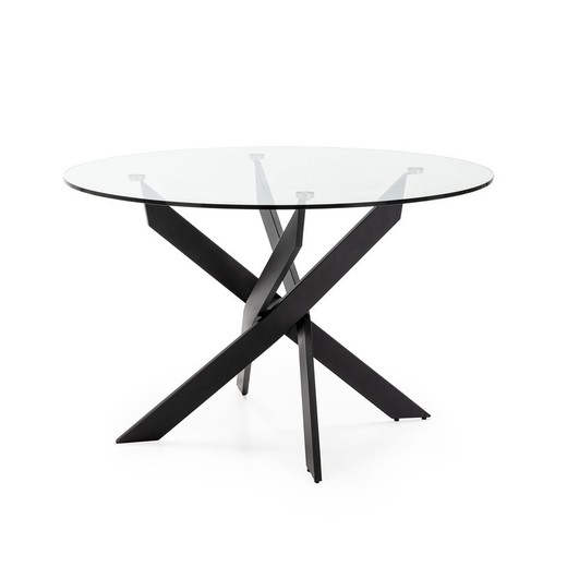 Mesa de comedor redonda, 120 x 120 x 76 cm, de cristal en transparente  y negro  | Colección Ruth