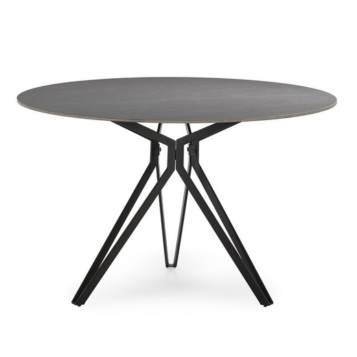 Mesa de comedor redonda, 120 x 120 x 76 cm, de piedra sintetizada y metal en gris y negro | Colección Aina