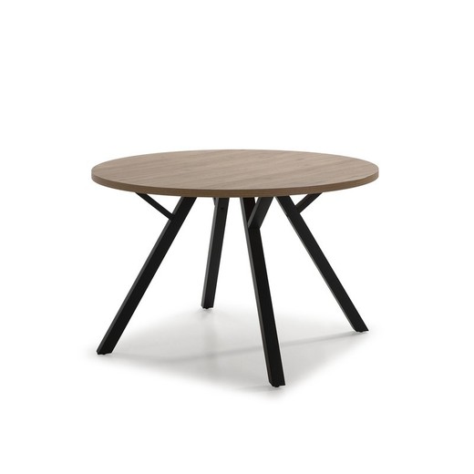 Mesa de comedor redonda, 120 x 120 x 77 cm, de madera y metal en negro y natural  | Colección Beni