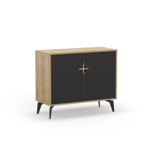 Mueble auxiliar , 95 x 40 x 79,3 cm, de madera en negro y color roble | Colección Nola