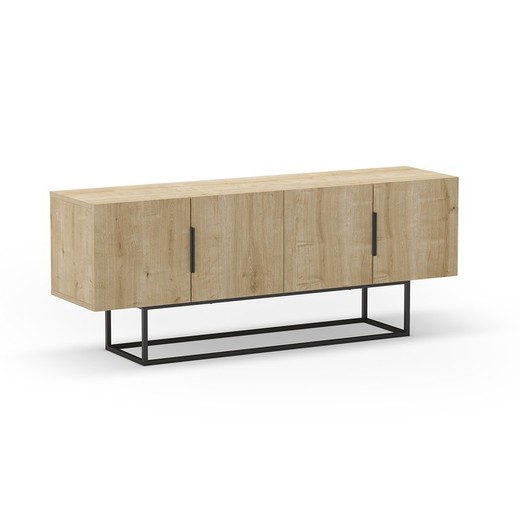 Mueble TV, 140 x 35 x 54,7 cm, de madera y metal en color roble natural | Colección Titán