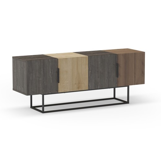 Mueble TV, 140 x 35 x 54,7 cm, de madera y metal en color roble y nogal | Colección Titán