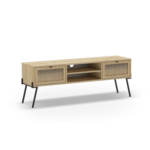 Mueble TV, 140 x 35,6 x 51 cm, de madera y metal en natural y negro | Colección Ecrin