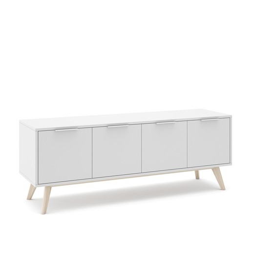 Mueble TV, 140 x 40 x 53 cm, de madera de pino en blanco y natural  | Colección Campus