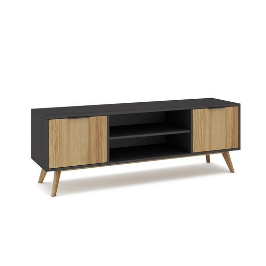 Mueble TV, 140 x 40 x 53 cm, de madera de pino en natural y negro  | Colección Lavis