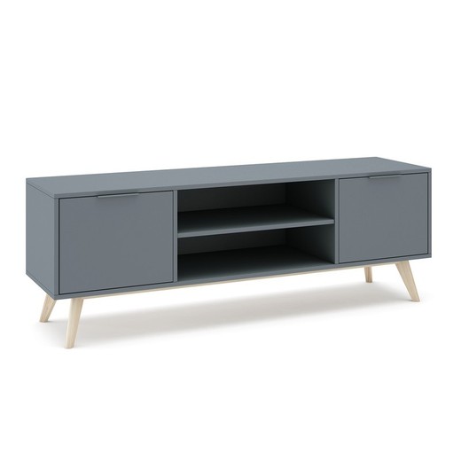 Mueble TV, 140 x 40 x 53 cm, de madera de pino en verde y natural  | Colección Pisco