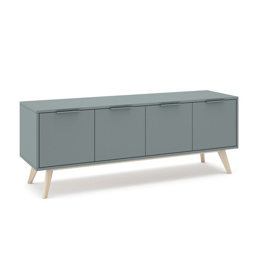 Mueble TV, 140 x 40 x 53 cm, de madera de pino en verde y natural  | Colección Pisco