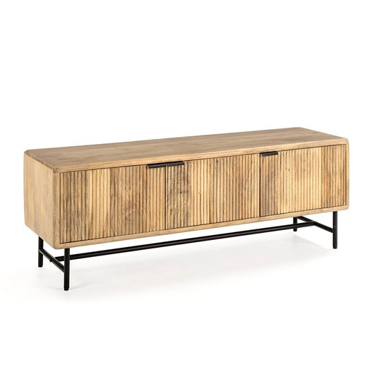 Mueble TV, 145 x 40 x 50 cm, de madera y metal en natural y negro | Colección Mundra