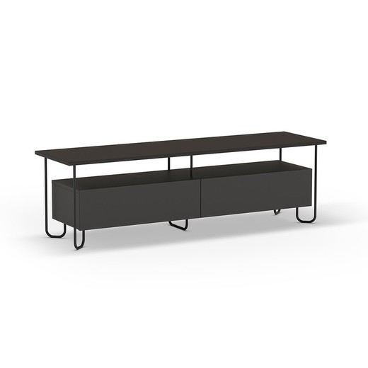 Mueble TV, 150 x 42 x 45 cm, de madera y metal en negro | Colección Dilly