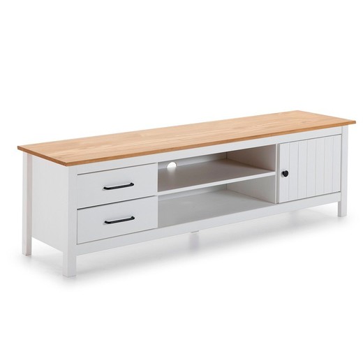 Mueble TV, 158 x 40 x 47 cm, de madera de pino en blanco  | Colección Miranda