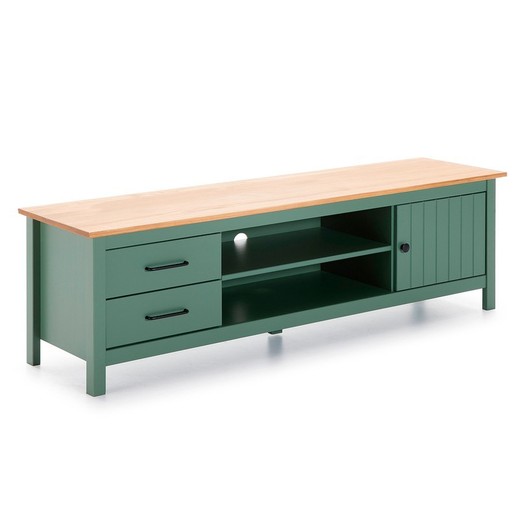 Mueble TV, 158 x 40 x 47 cm, de madera de pino en verde  | Colección Miranda