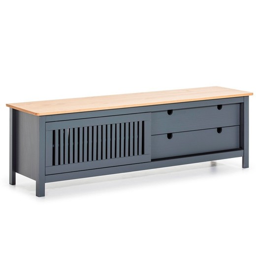 Mueble TV, 158 x 40 x 49,6 cm, de madera de pino en antracita y natural  | Colección Bruna