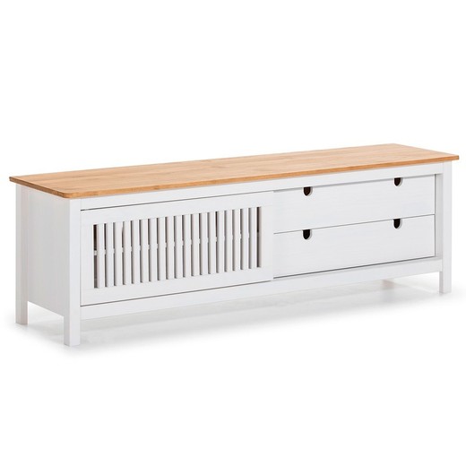 Mueble TV, 158 x 40 x 49,6 cm, de madera de pino en blanco  | Colección Bruna