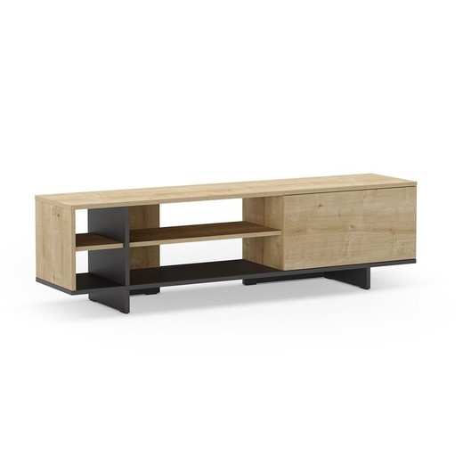 Mueble TV, 160 x 35,6 x 44 cm, de madera en color roble y negro | Colección Cequoia