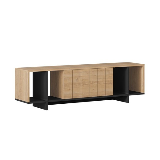 Mueble TV, 160 x 35,6 x 46,4 cm, de madera y metal en color roble y negro | Colección Dexter