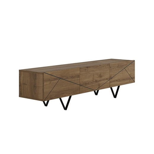 Mueble TV, 160 x 37 x 42,8 cm, de madera en color nogal | Colección Connie