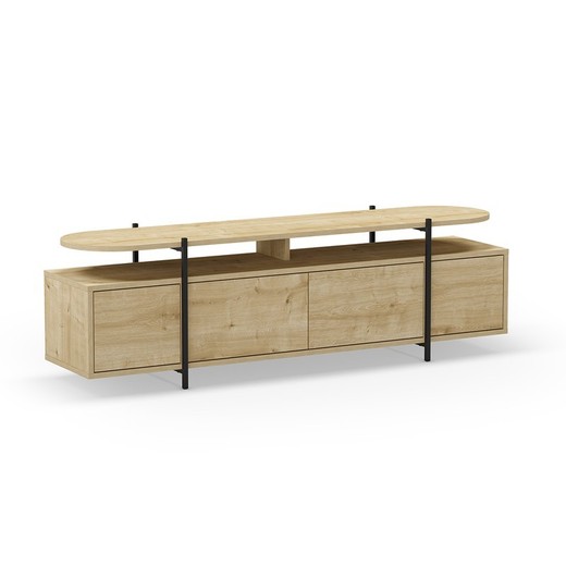 Mueble TV, 160 x 39 x 49,5 cm, de madera y metal en color roble y negro | Colección Hinoa