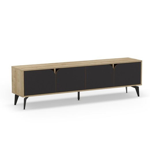 Mueble TV, 180 x 35,6 x 51 cm, de madera y metal en negro y natural | Colección Nola