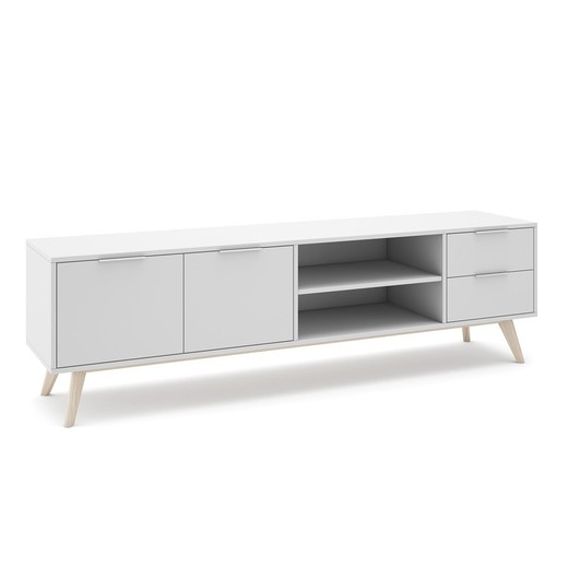 Mueble TV, 180 x 40 x 53 cm, de madera de pino en blanco y natural  | Colección Campus