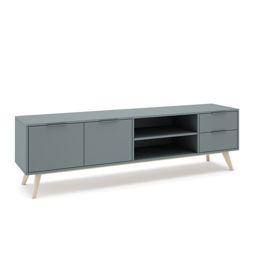 Mueble TV, 180 x 40 x 53 cm, de madera de pino en verde y natural  | Colección Pisco