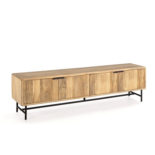 Mueble TV, 190 x 40 x 50 cm, de madera de mango en natural y negro | Colección Mundra