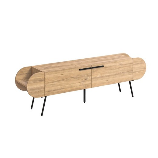 Mueble TV, 194,5 x 37,6 x 57,7 cm, de madera y metal en color roble | Colección Saluso