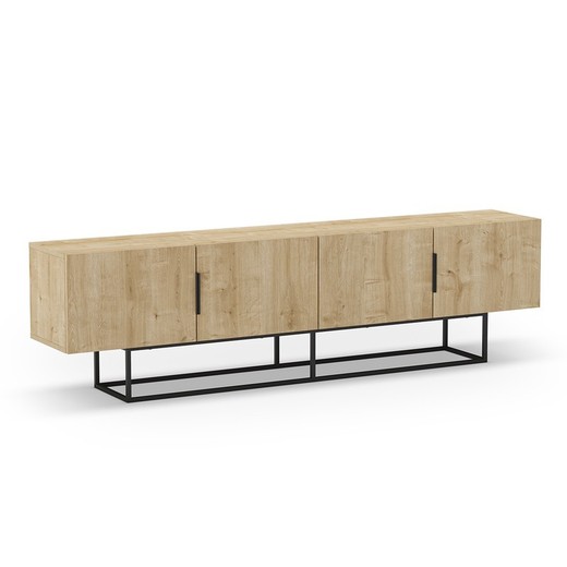 Mueble TV, 200 x 35 x 55 cm, de madera y metal en color roble y negro | Colección Titán