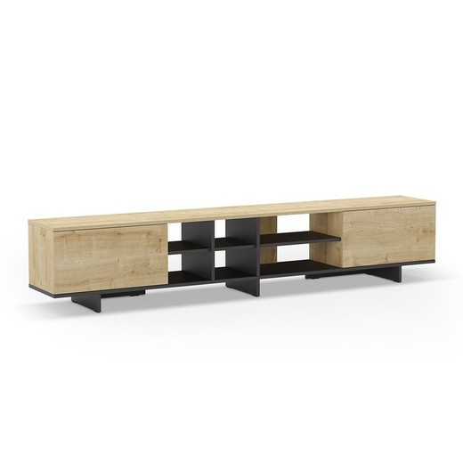 Mueble TV, 230 x 35,6 x 44 cm, de madera en color roble y negro | Colección Cequoia