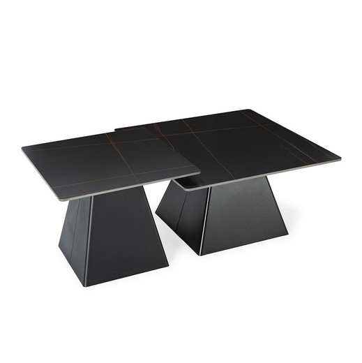 Set de 2 mesas de centro cuadradas, 80-60 x 80-60 x 43-48 cm, de piedra sintetizada y metal en negro | Colección Merve