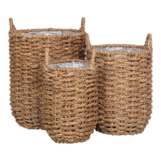 Set de 3 cestas, 31 x 31 x 37 cm, de hierba marina en natural | Colección  Hue