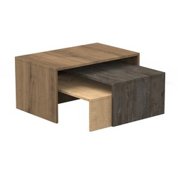 Set de 3 mesas de centro, 80 x 50 x 40,5 cm, de madera en marrones | Colección Trio