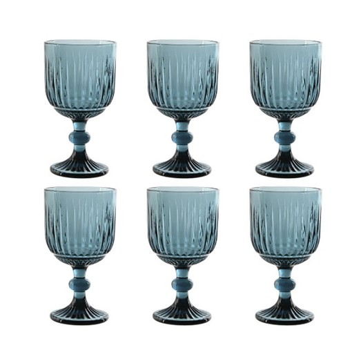 Set de 6 copas de agua, 8,8 x 8,8 x 16,3 cm, de cristal en azul | Colección Striped