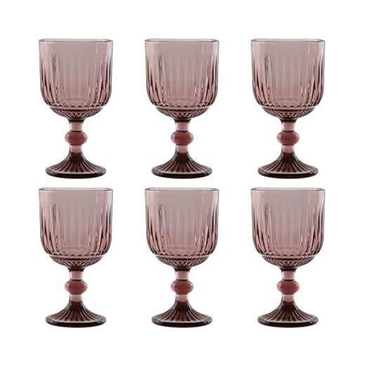 Set de 6 copas de agua, 8,8 x 8,8 x 16,3 cm, de cristal en rosa | Colección Striped